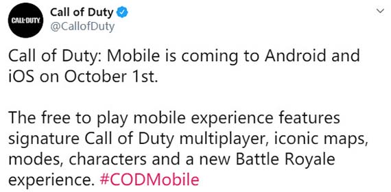 《使命召唤手游》美服10月1日发售 强势登陆安卓和iOS平台
